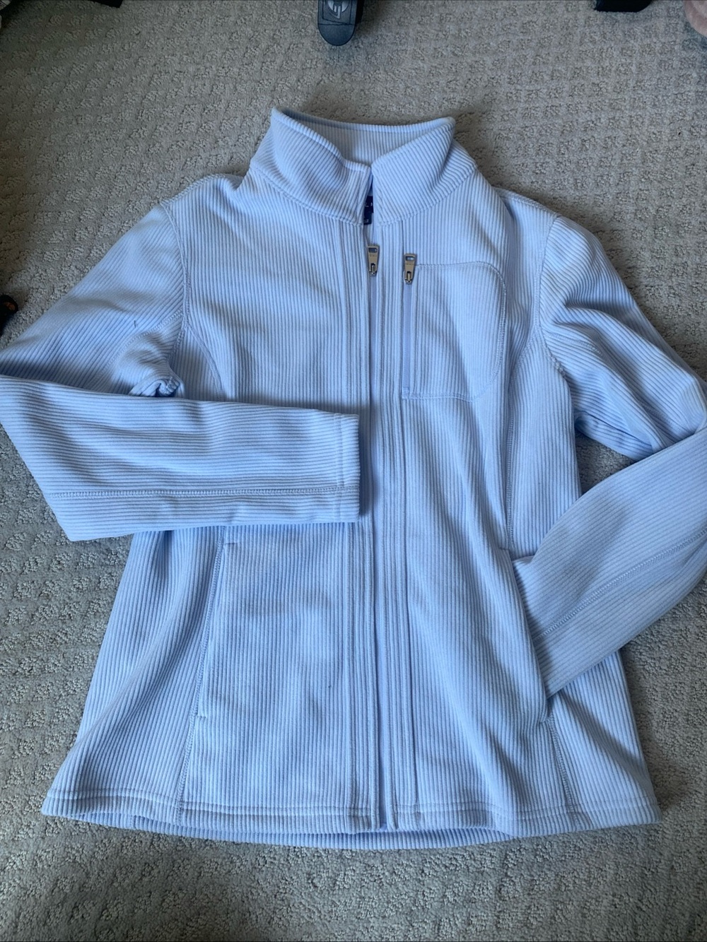 Light Blue Ribbed Zip-Front Jacket